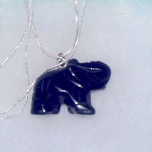 Hippie Boho Onyx Crystal Elephant Silver 24” Neck…